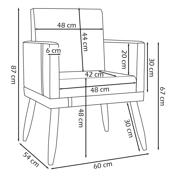 Imagem de Kit 4 Poltronas Decorativas Lis material sintético e Linho Cores Pé Palito 30 Cm Castanho