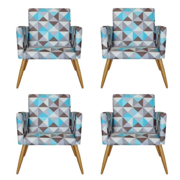 Imagem de Kit 4 Poltronas Decorativas Nina Estampado Triangulo Azul - Móveis Mafer