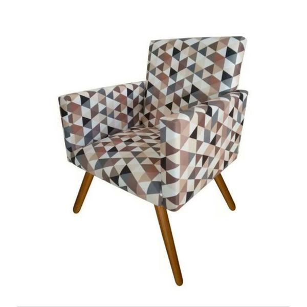 Imagem de Kit 4 Poltronas Decorativas Nina Estampado Triangulo Bege - Móveis Mafer