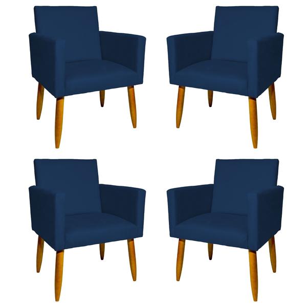 Imagem de Kit 4 Poltronas Decorativas Nina Para Sala Recepção Escritório Suede Azul Marinho - Clique E Decore