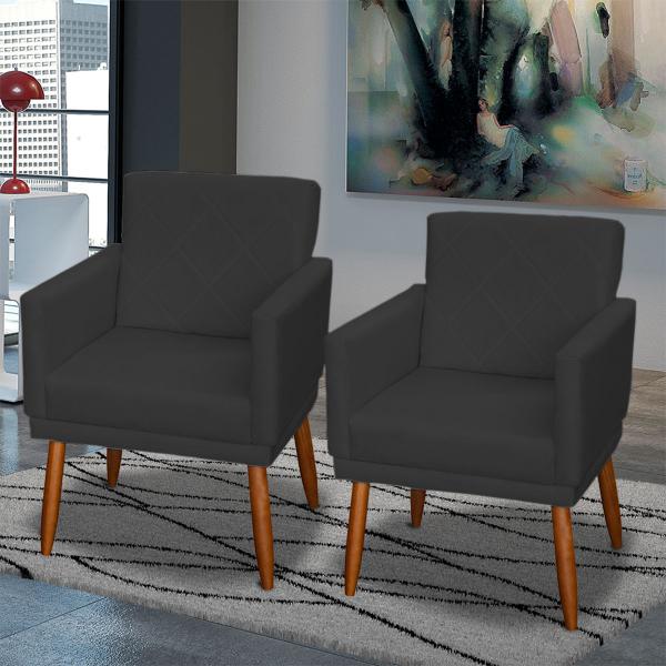 Imagem de Kit 4 Poltronas Decorativas Para Sala Beatriz Com Base Suede Cores Pé Castanho 