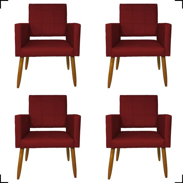 Imagem de Kit 4 Poltronas Decorativas Para Sala E Quarto Isa Suede Bordô Pé Castanho