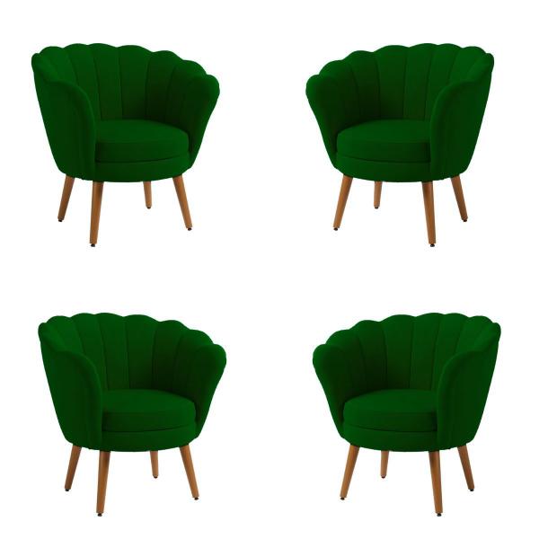 Imagem de Kit 4 Poltronas Decorativas Pétala Sala de Estar Tecido Veludo Verde Kimi Design