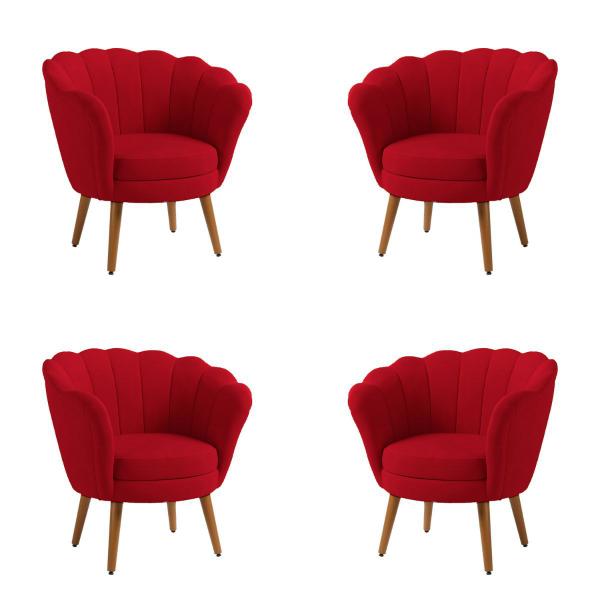 Imagem de Kit 4 Poltronas Decorativas Pétala Sala de Estar Tecido Veludo Vermelho Kimi Decor