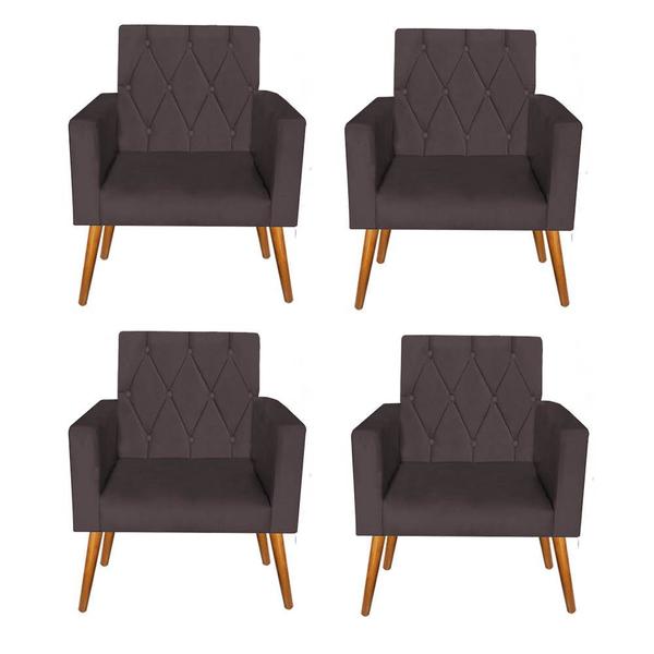 Imagem de Kit 4 Poltronas Decorativas Thais Capitonê Suede Marrom - Móveis Mafer