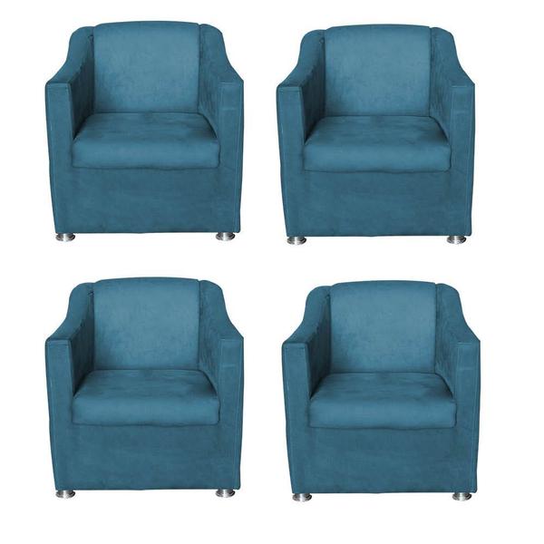 Imagem de Kit 4  Poltronas Decorativas Tilla Suede Azul Turquesa - Móveis Mafer