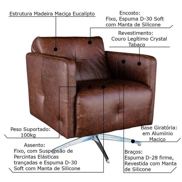 Imagem de Kit 4 Poltronas Giratória para Sala de Estar Astana Couro Tabaco G40 - Gran Belo