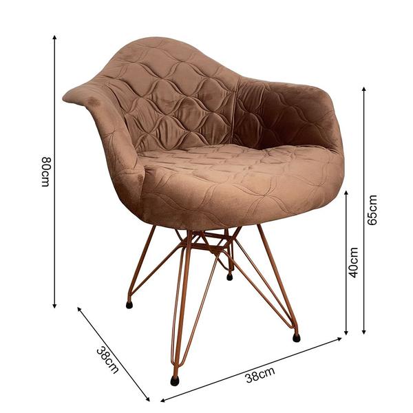 Imagem de Kit 4 Poltronas Jantar Eames Eiffel Estofadas Caramelo Base Cobre