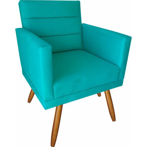 Imagem de Kit 4 Poltronas Luxo Decorativas Nina E 2 Puff Azul Turquesa