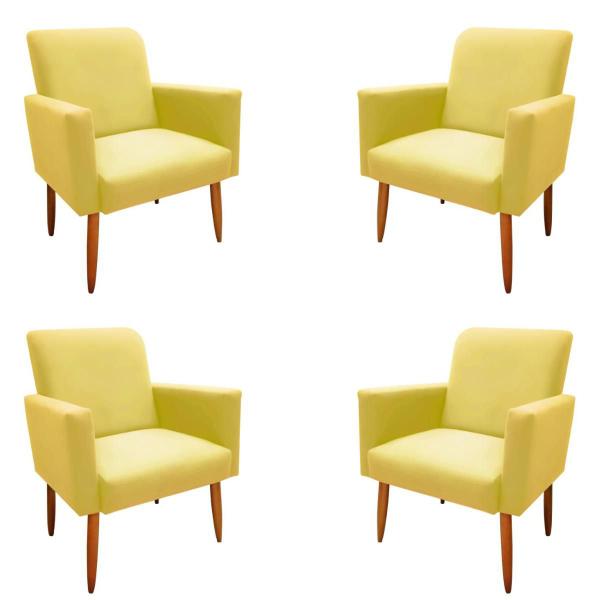 Imagem de Kit 4 Poltronas Malibu Decorativa Suede Amarelo