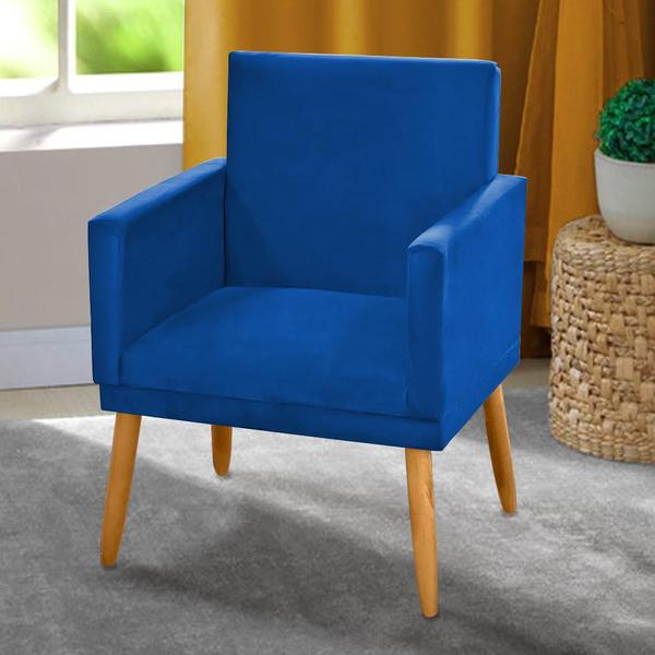 Imagem de Kit 4 Poltronas Nina Decorativa p/ Sala Suede Azul Royal