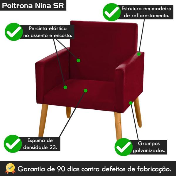 Imagem de Kit 4 Poltronas Nina Decorativa P/ Sala Suede Bordô