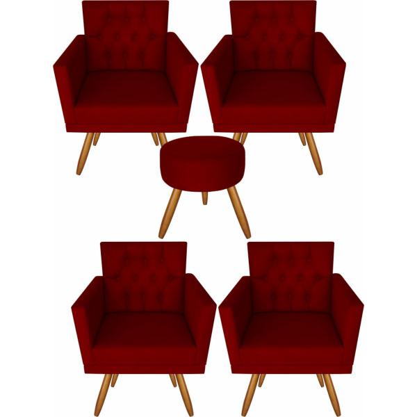 Imagem de Kit 4 Poltronas Sala Larah Capitonê E Puff  Suede Marsala