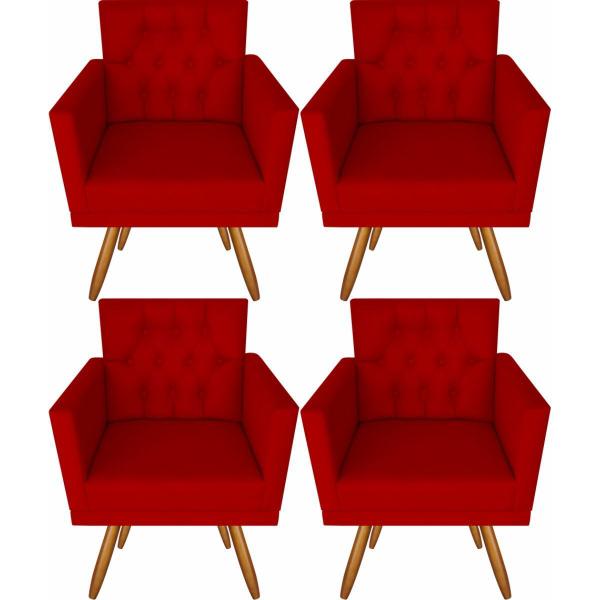 Imagem de Kit 4 Poltronas Sala Larah Capitonê E Puff Suede Vermelho