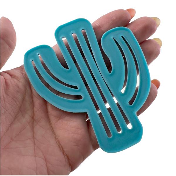 Imagem de Kit 4 Porta Copo Decorativo em Silicone Formato Cacto Suporte Mesa Bolacha Chopp Azul