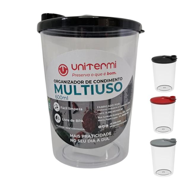 Imagem de Kit 4 Porta Tempero Condimentos  Organizador Multiuso 600ml Pequeno Plástico Resistente Livre de BPA