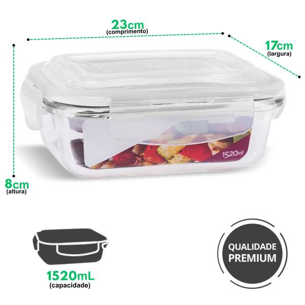 Imagem de Kit 4 Pote De 1520ML Com Tampa Trava Hermética Para Alimentos