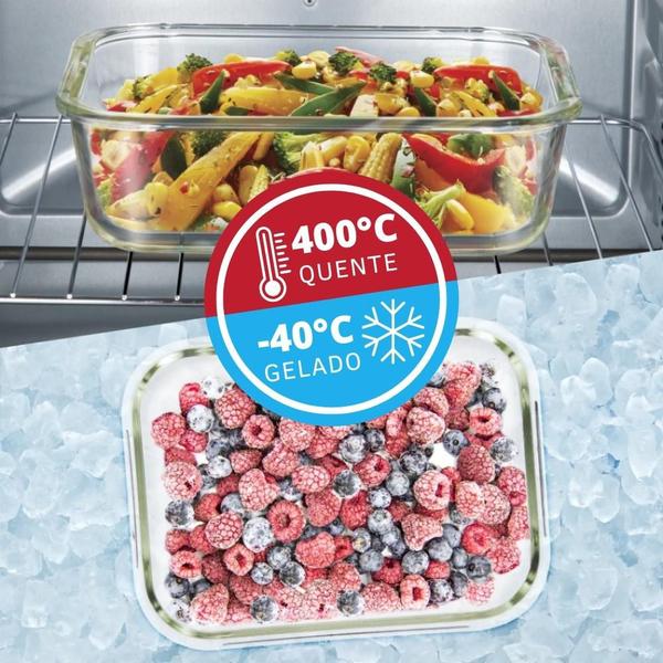 Imagem de Kit 4 Pote de Vidro Hermético Canelado 370ml Marmita Fitness Freezer Microondas