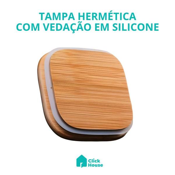 Imagem de Kit 4 Pote Hermético de Vidro Borossolicato com Tampa e Colher Bambu 1.7L