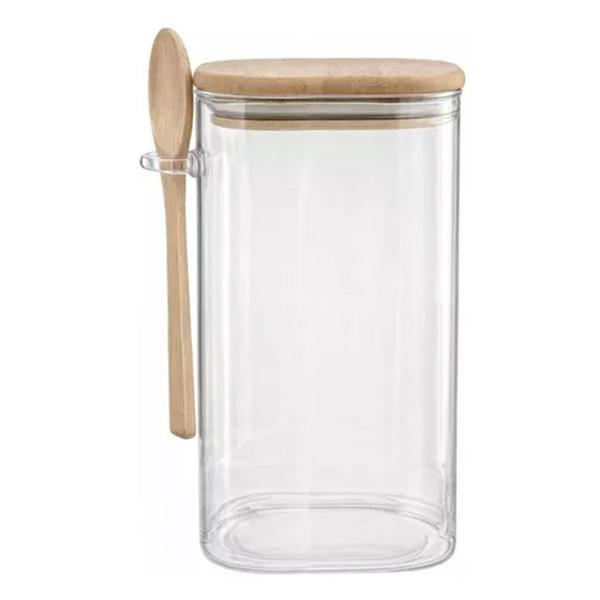 Imagem de Kit 4 Pote Hermético Vidro E Bambu Com Colher 1400ml