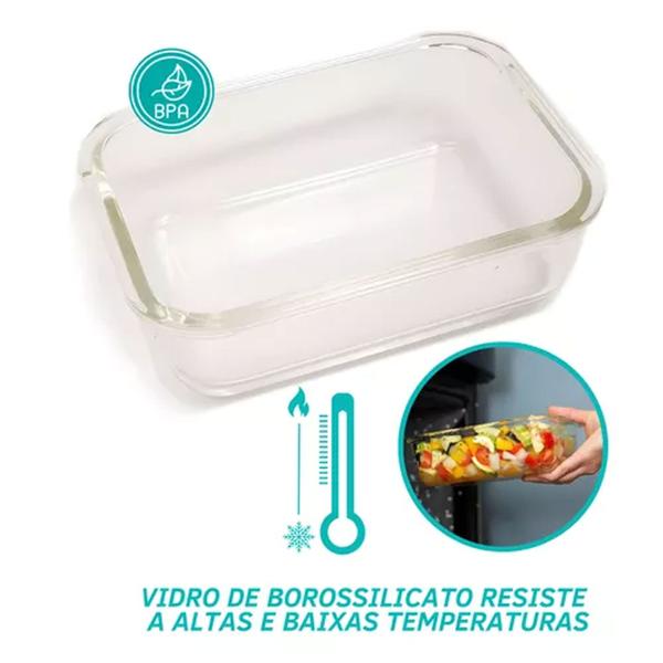 Imagem de Kit 4 Pote Hermético Vidro Tampa De Bambu 600ml