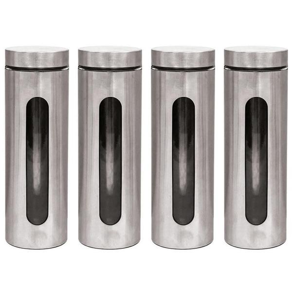 Imagem de Kit 4 Pote Inox Visor Vítreo Fechamento Hermético 1,8 Litros