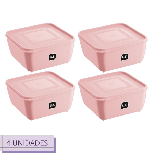 Imagem de Kit 4 Pote Quadrado Plástico 5L Premium UZ Cor Rosa