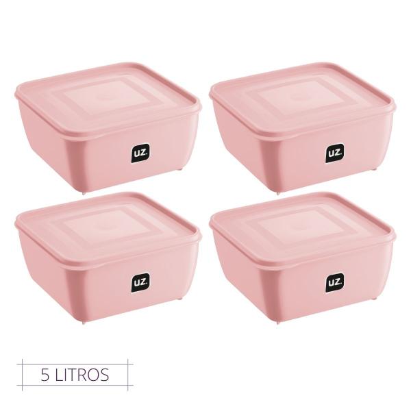 Imagem de Kit 4 Pote Quadrado Plástico 5L Premium UZ Cor Rosa