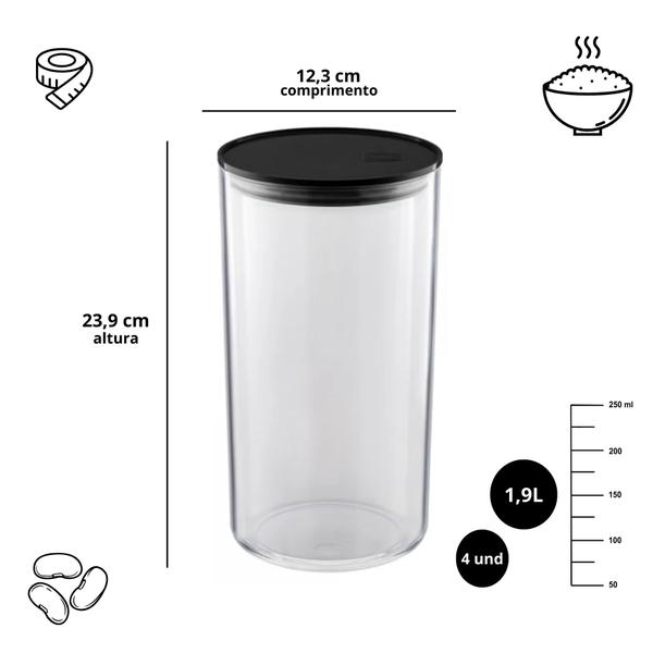 Imagem de Kit 4 Pote Redondo Hermético 1,9L Multiuso Mantimentos Alimentos Design Prático