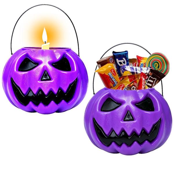 Imagem de Kit 4 Potes Abóbora Decoração Dia das Bruxas Festa Halloween Roxo Laranja Preto