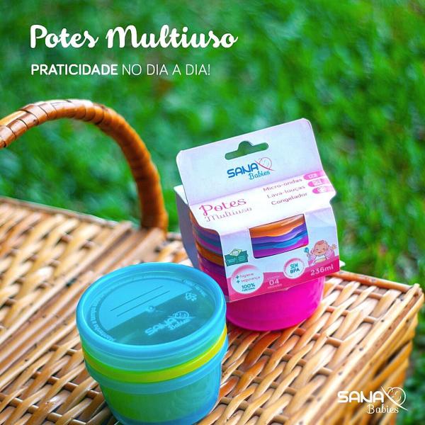 Imagem de Kit 4 Potes Alimentação Refeição Infantil Menino Sana Babies