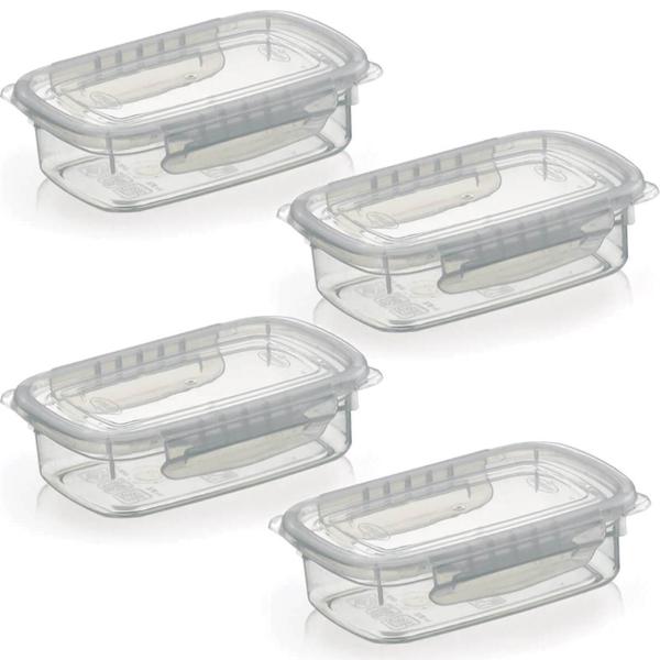 Kit 4 Potes Alimentos 270 ML Com Tampa e Travas Transparente - Nitron Imagem de Kit 4 Potes Alimentos 270 ML Com Tampa e Travas Transparente
