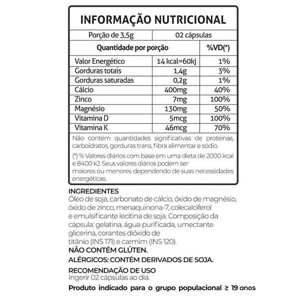 Imagem de Kit 4 Potes Cálcio Magnésio Zinco Vitaminas D3 K2 60 Capsula