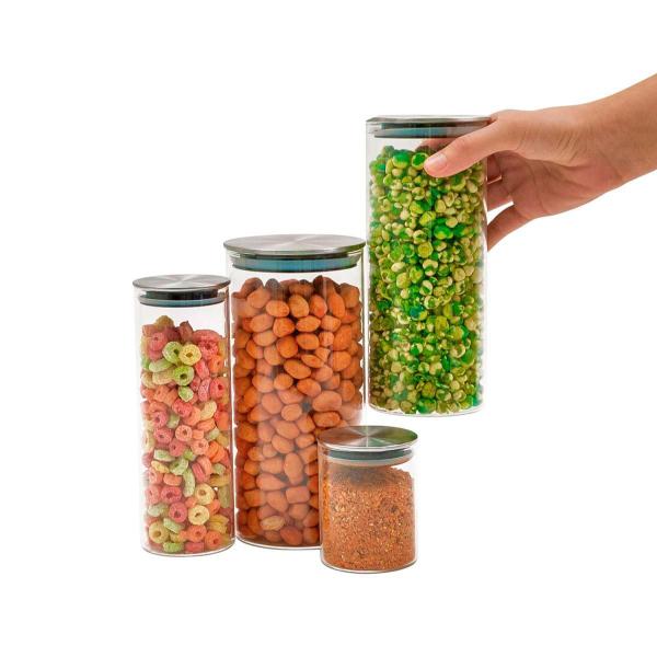 Kit 4 Potes De Vidro Com Tampa Inox Hermético 210Ml, 550Ml, - Tud Imagem de Kit 4 Potes De Vidro Com Tampa Inox Hermético 210Ml, 550Ml,
