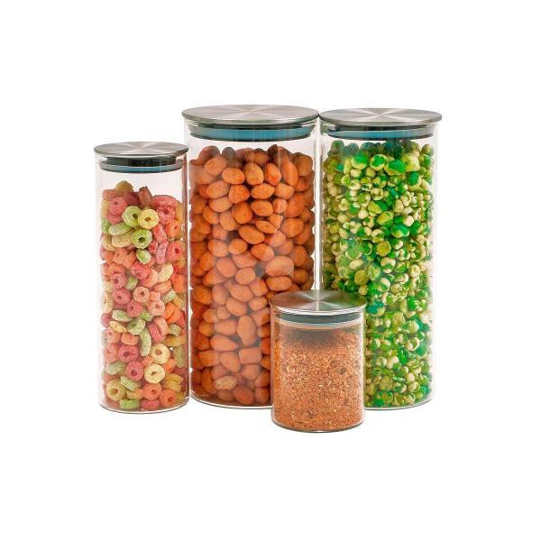 Kit 4 Potes De Vidro Com Tampa Inox Hermético 210Ml, 550Ml, - Tud Imagem de Kit 4 Potes De Vidro Com Tampa Inox Hermético 210Ml, 550Ml,