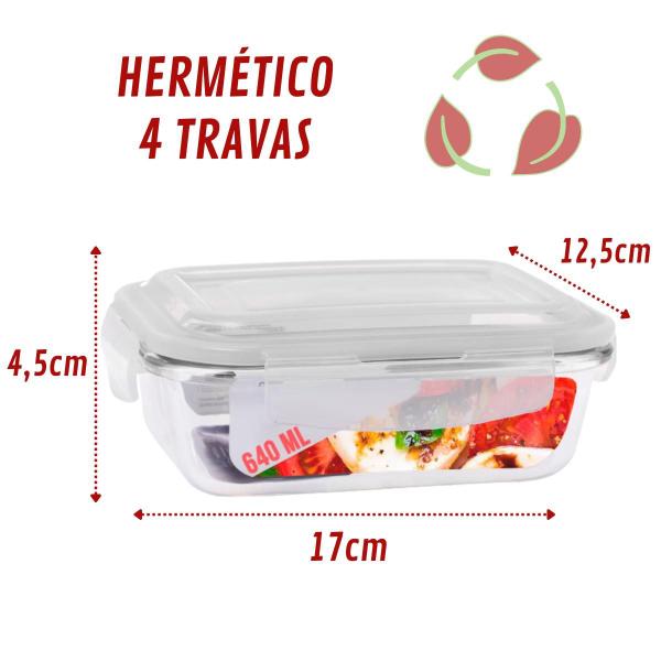 Imagem de Kit 4 Potes de Vidro Hermetico 4 Tamanhos Retangular Marmita