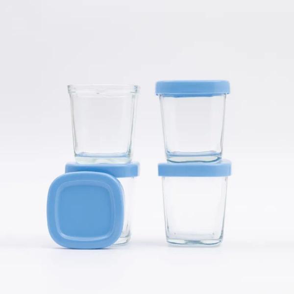 Kit 4 Potes de Vidro para armazenamento de leite e papinha azul 150ml - Petit Piá - Petit Pia Imagem de Kit 4 Potes de Vidro para armazenamento de leite e papinha azul 150ml - Petit Piá