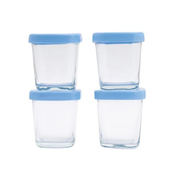 Imagem de Kit 4 Potes de Vidro para armazenamento de leite e papinha azul 150ml - Petit Piá