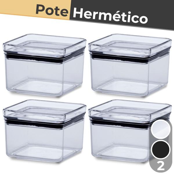 Imagem de Kit 4 Potes Herméticos 480ml Quadrados Cristal ou Black - Paramount