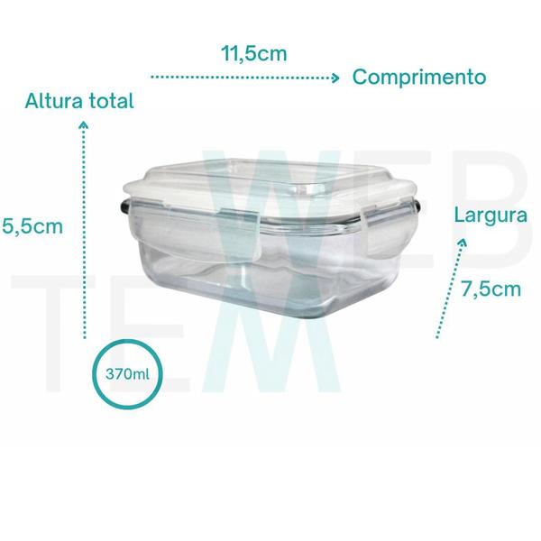 Imagem de Kit 4 Potes Herméticos Marmita de Vidro Retangular 370ml Tampa BPA Free: Armazenar Alimento e Organização de Casa com Sustentabilidade e Praticidade