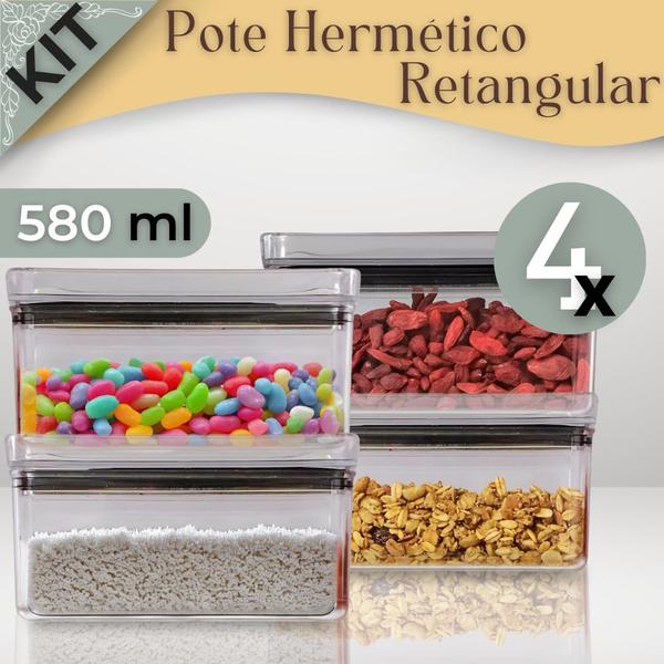 Imagem de Kit 4 Potes Herméticos Retangulares Acrílico Transparente Paramount