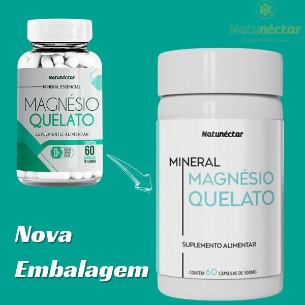 Imagem de Kit 4 Potes Magnésio Quelato 240 Capsulas Suplemento 60 Cápsulas 500mg Máxima Absorção 100% Puro Original