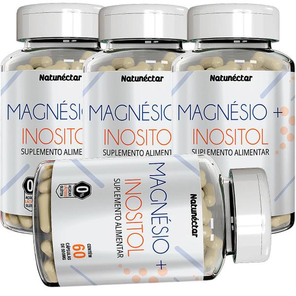 Imagem de Kit 4 Potes Magnésio Quelato + Inositol Suplemento Natural 240 Cápsulas Concentrado Vitamina Mineral 100% Puro Encapsulados Premium