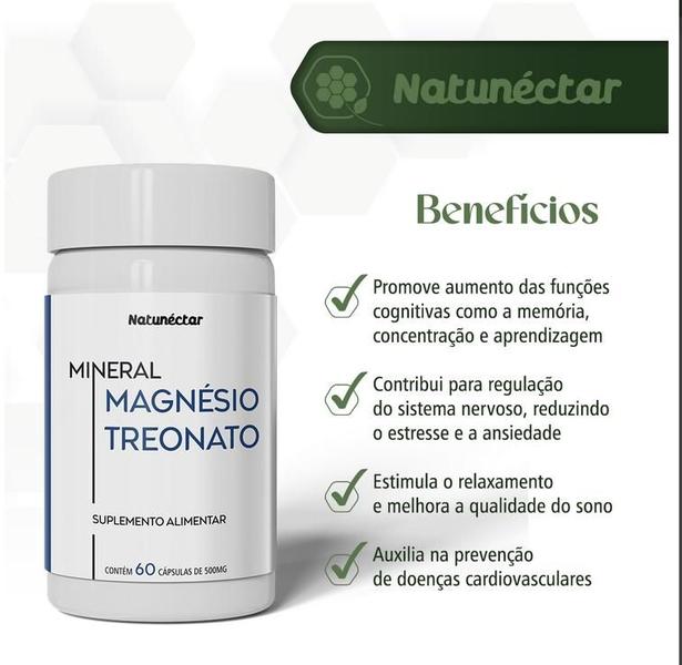 Imagem de Kit 4 Potes Magnésio Treonato Suplemento Alimentar Natural 100% Puro 240 Capsulas Natunéctar Original