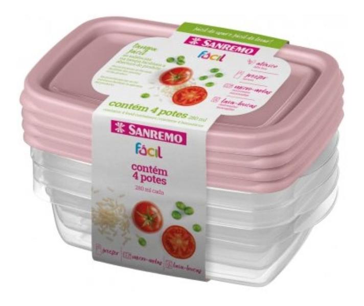 Imagem de Kit 4 Potes Para Alimentos Retangular 280 ML Transparente Sanremo