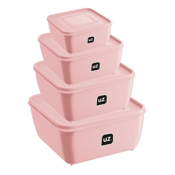 Imagem de Kit 4 Potes Plasticos c Tampa Rosa 500 ml, 1,5 L,2,5 L e 5 L