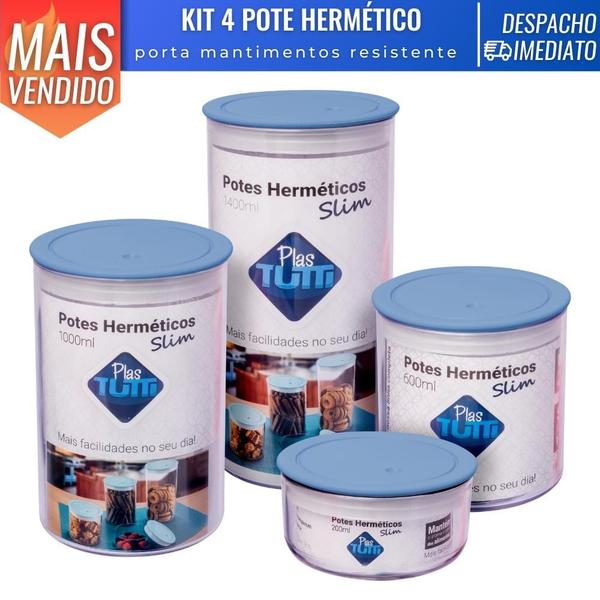 Imagem de Kit 4 Potes Porta Mantimentos Hermético Resistente Acrílico Geladeira