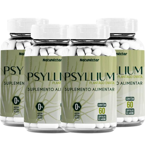 Imagem de Kit 4 Potes Psyllium Suplemento Alimentar Produto Natural 100% Puro Original Premium 60 Cápsulas Natunéctar