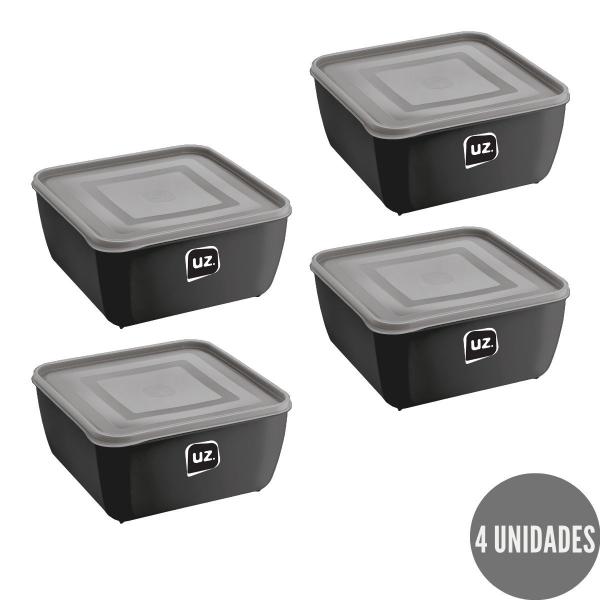 Imagem de Kit 4 Potes Quadrado Preto Alimentos Fit 2,5L Boa Vedação