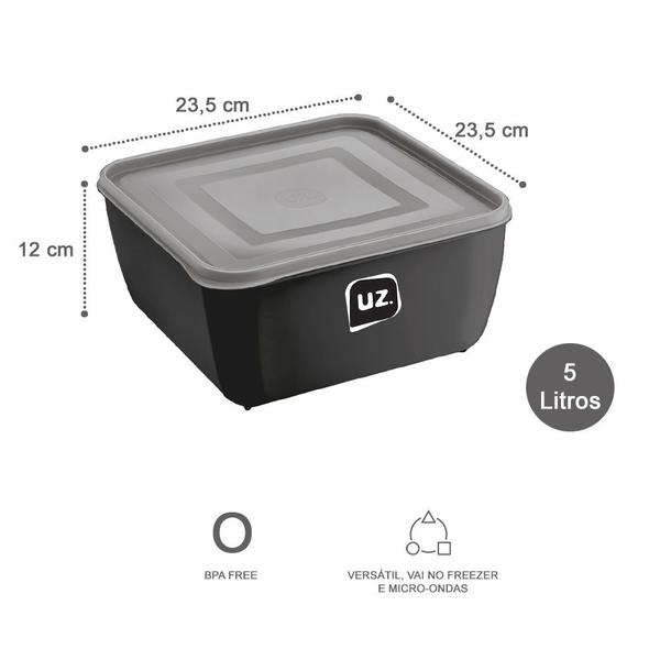 Imagem de Kit 4 Potes Quadrado Preto Alimentos Fit 5L Boa Vedação